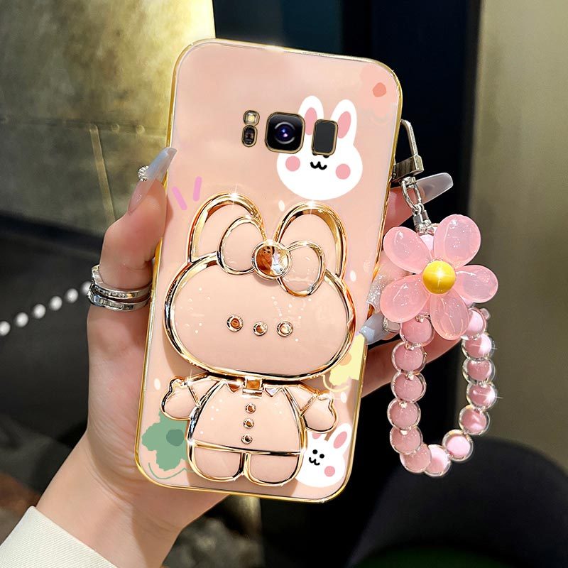 TEMU Étui téléphone : S 8 de maquillage avec sangle fleurie, support lapin pour Galaxy S8 S8 Plus S8+ S8, couverture pour fille ou femme avec pied
