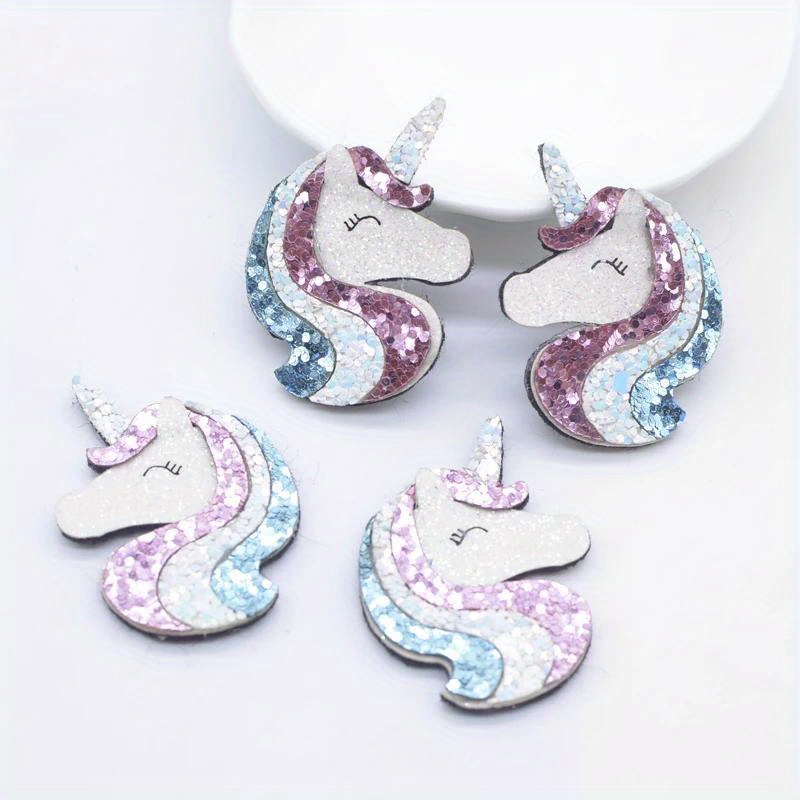 10pcs Sparkling Glitter Horse Patches, 1.1x1.38" Padded Faux Leather Appliques For Diy Crafts, Clothing Decor, Hair Accessories & Bows