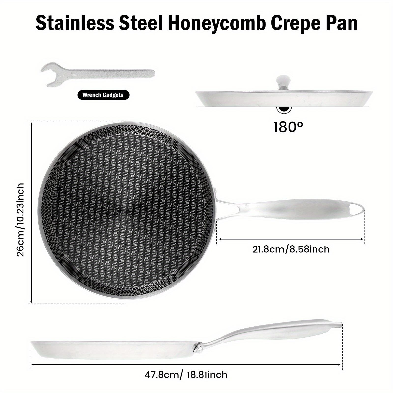 stainless steel honeycomb crepe pan nonstick induction compatible suitable for gas stoves ergonomic handle dishwasher safe details 0