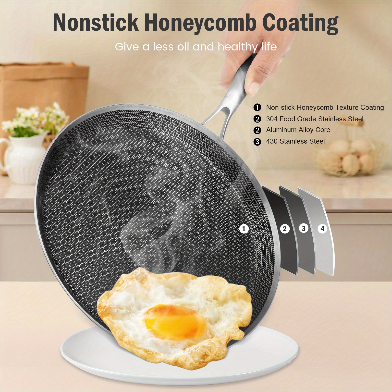 stainless steel honeycomb crepe pan nonstick induction compatible suitable for gas stoves ergonomic handle dishwasher safe details 3