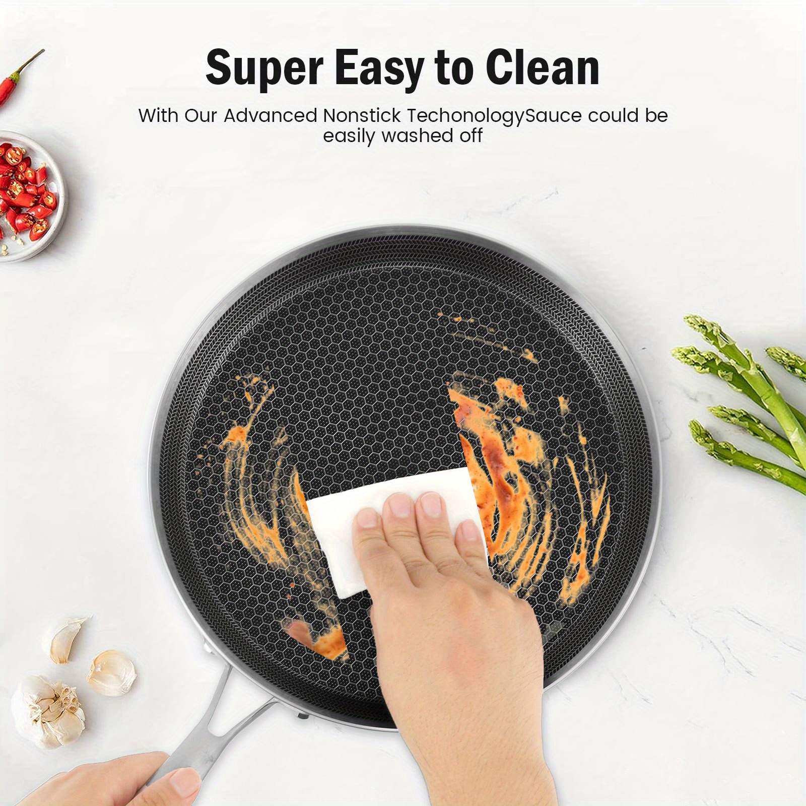 stainless steel honeycomb crepe pan nonstick induction compatible suitable for gas stoves ergonomic handle dishwasher safe details 5