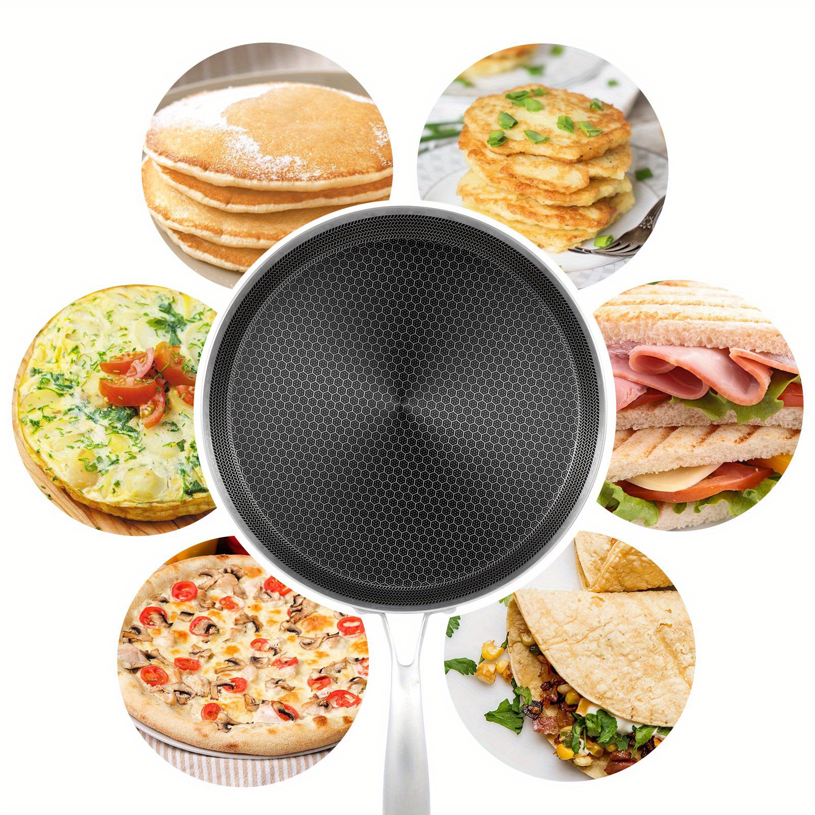 stainless steel honeycomb crepe pan nonstick induction compatible suitable for gas stoves ergonomic handle dishwasher safe details 6