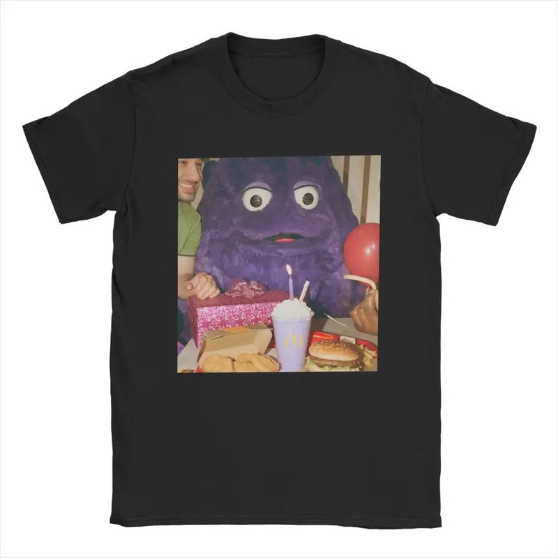 

Creepiest Grimace Birthday Men's T Shirt Casual Tees Short Sleeve Round Neck T-shirt Pure Cotton Printing Tops