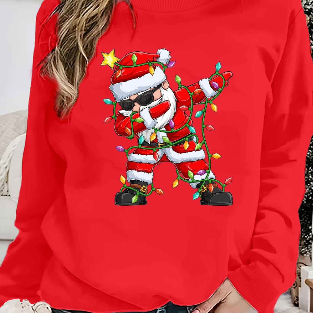 

Fleece-lined Christmas Santa Sweatshirt For - , Long Pullover, For Fall &