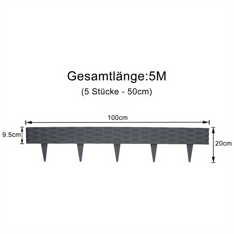 5/10 meter flexibler gartenzaun aus kunststoff für rasen und blumenbeete, uv-beständig und wetterfest, gartenbegrenzung mit bodennägeln, 100 cm lange abschnitte, erhältlich in  , braun und grau