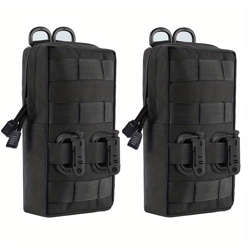 

2pcs Black Nylon Molle Pouches - Compact & Water-resistant Edc Utility Bags With Multiple D-buckles, Zipper Closure For Camping & Outdoor Use, Camping Storage