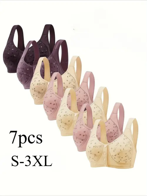 7pcs bra set for women floral print button front non padded wireless bra comfortable and breathable suitable for outdoor daily leisure sports party festival etc