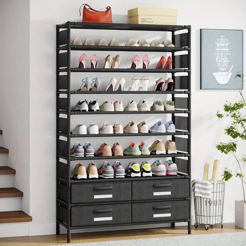 10 tier shoe rack with 4 bins drawers vertical shoe organizer free shoe shelf storage for home hallway garage
