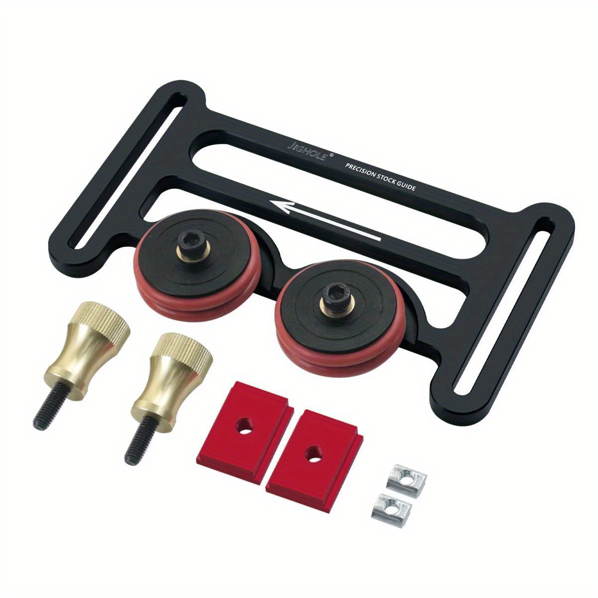 Aluminum Alloy Woodworking Roller Guide – Precision Table Saw Push Tool with Double Bearing Wheels, Smooth Adjustable Height for Consistent Feed, One-Way Safety Feeder for T-Tracks, Includes Red Shims for Perfect Fit