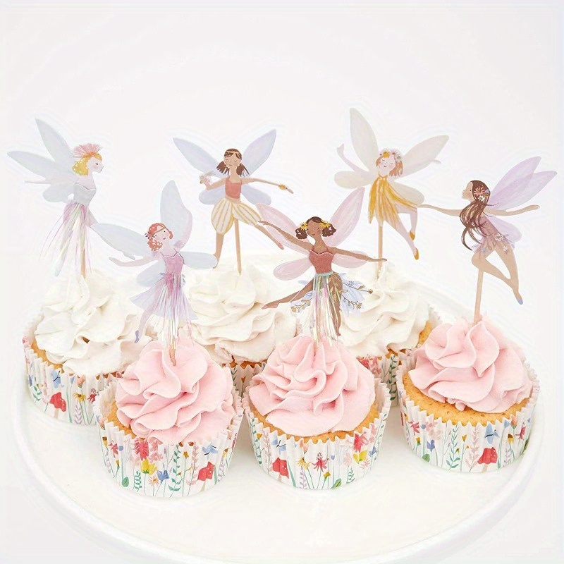 

12pcs Fairy Cupcake Toppers - Charming Cake Picks For Birthday & Party Celebrations, No Electricity Required, Featherless, Durable Paper Material, Elegant Dessert Table Decorations