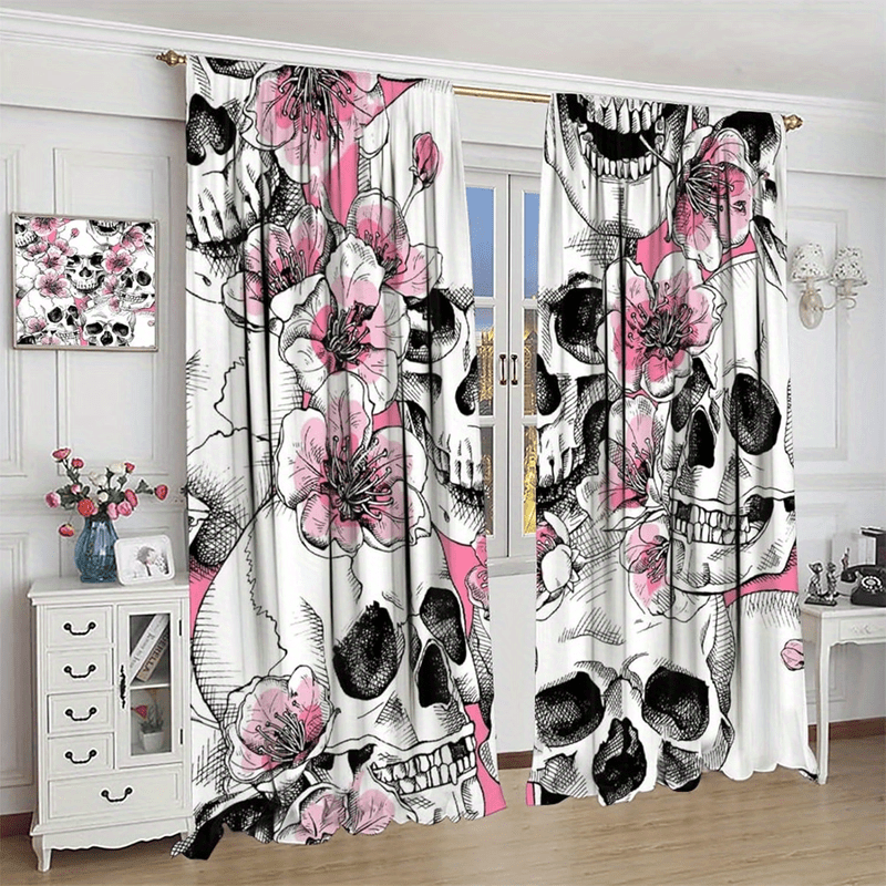 

Vintage And Pink Floral Blackout Curtain Panels - 2 Piece Set Peach Skin Velvet Polyester Rod Pocket Drapes, Water-resistant, Machine Washable, Art-themed Living Room Window Decor