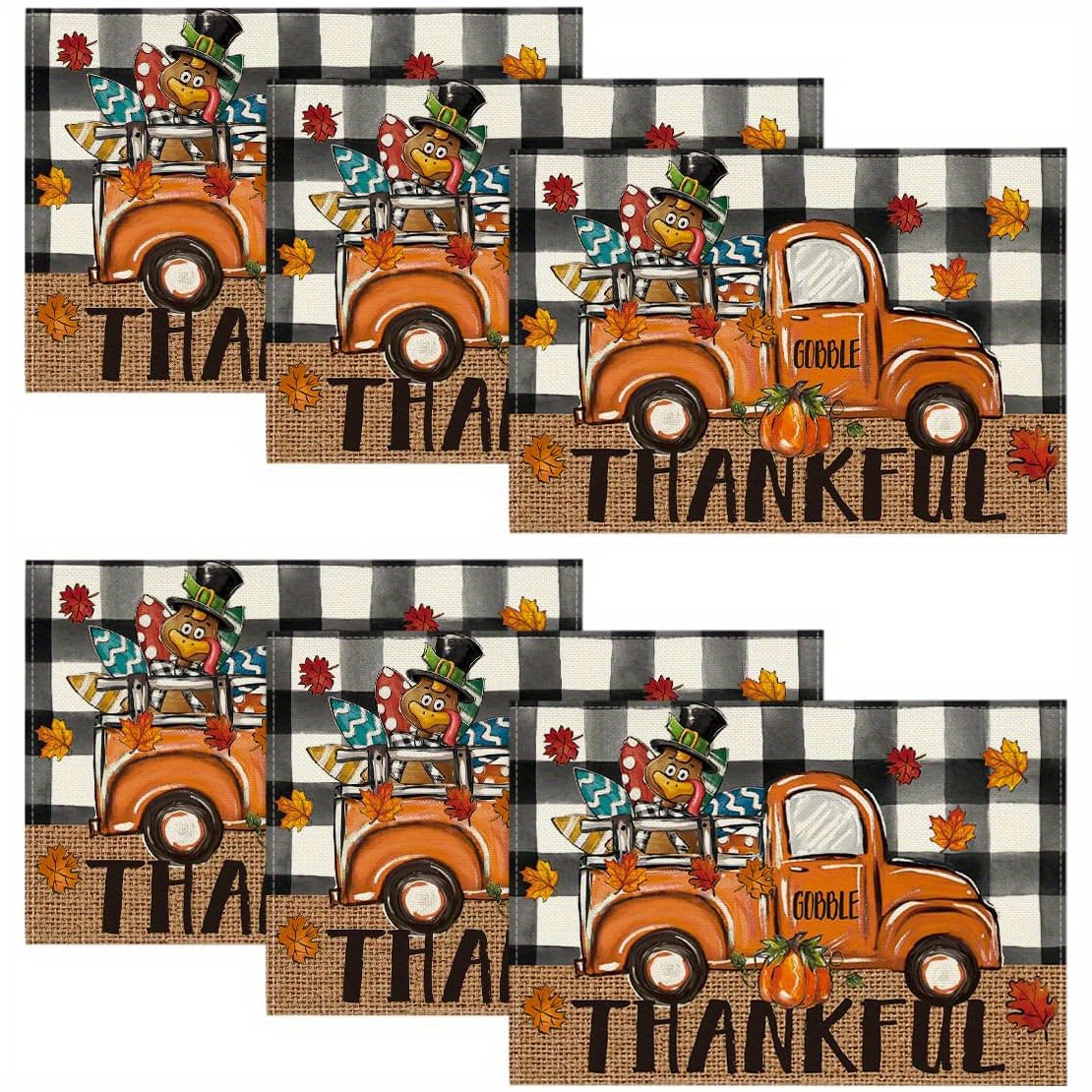 

6pcs Autumn Placemat Set - Vibrant & , 12x18 Inch, Machine Washable Polyester Table Mats For Thanksgiving Dining Decor