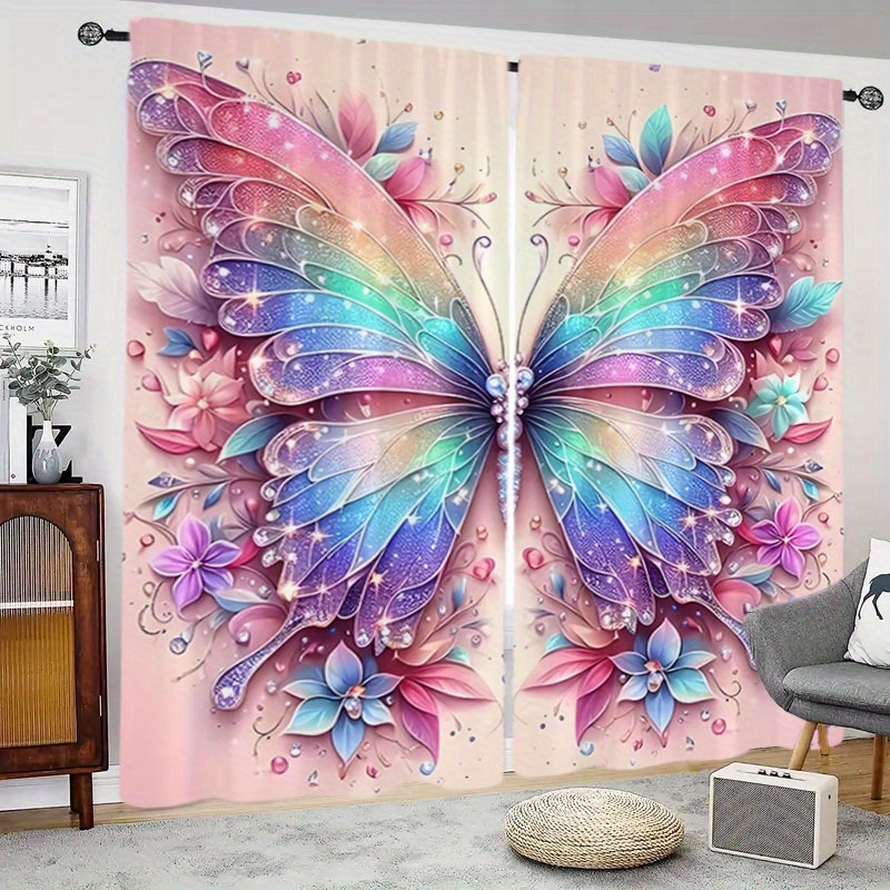 

Product 2pcs Elegant Colorful Pattern Curtains, Pink Background Blackout Curtains, Door Curtain, Rod Pocket Window Curtain - Decoration For Living Room And Bedroom - And