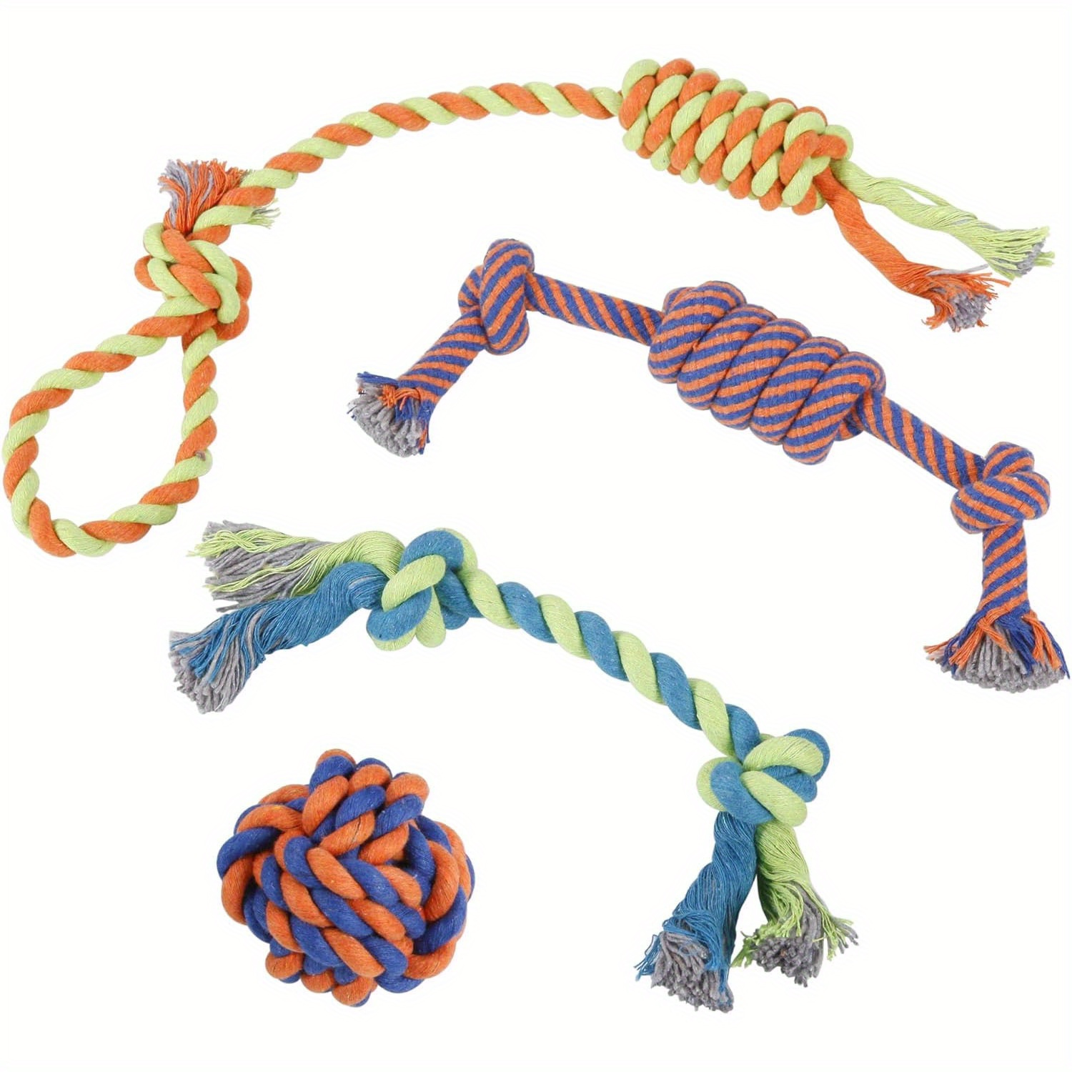 TEMU Dog Chew Rope Toys – Set Of 4 Ropes - For Large, Small Teething Pets – All Puppy Breeds Aggressive Chewers For Natural Floss – With Ball, Tough Teething Rope, & Fetching Bone
