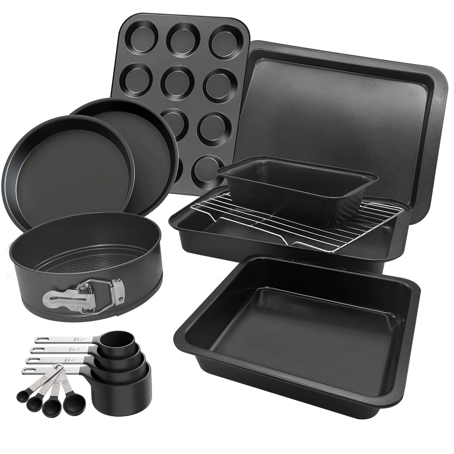 TEMU Premium 17 Piece Bakeware Sets | Carbon Steel, Non Stick & Oven To 500°f | Complete Baking Kit Includes 9 Inch Round Cake Pans - Spring Form Pan - - Muffin Pan &