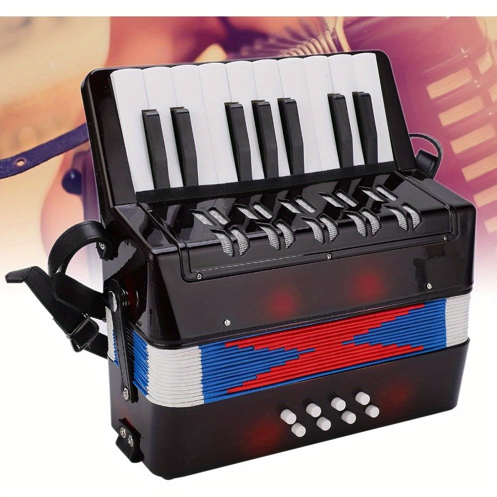 

Accordion 17 Key Piano Accordion 8 Bass With Straps Beginner Educational Accordion Musical Instrument Hand Keyboard Rhythm Training Spring Instrument For Beginner