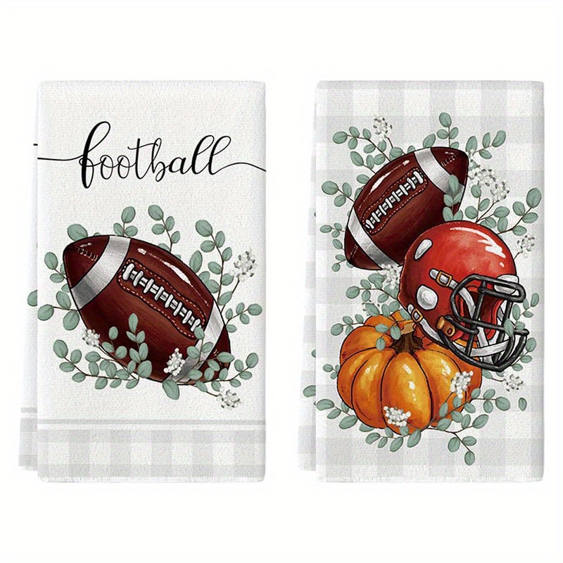 

2-pack Artoid Football Pumpkin Eucalyptus Leaf Autumn Microfiber Kitchen Towels, 18x26 Inch Woven Polyester Contemporary Style Dish Cloths, Super Soft, Machine Washable Decorative Hand Towels