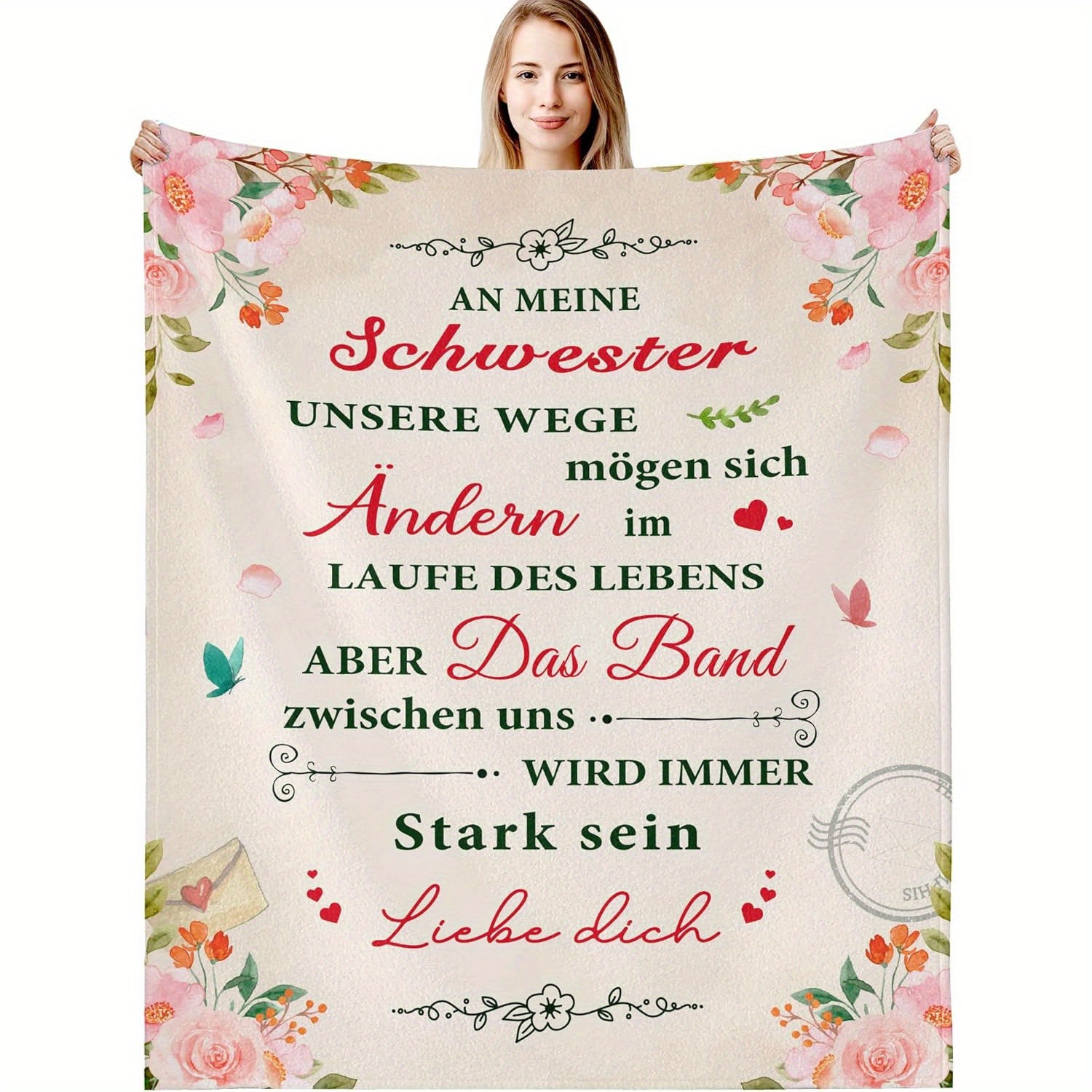 

1pc Sister Blanket - Flannel Fleece Sofa Blanket, All Knitted, Commemorative , 200-250gsm