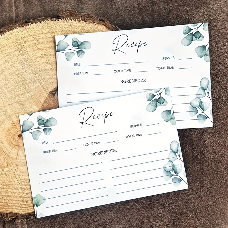 

50-pack Double-sided 4x6 Recipe Sheets, Paper, Eucalyptus Leaf Design - Personal Recipe Cards, Ideal For Christmas, Thanksgiving, Valentine's, Day & Patriotic Holidays