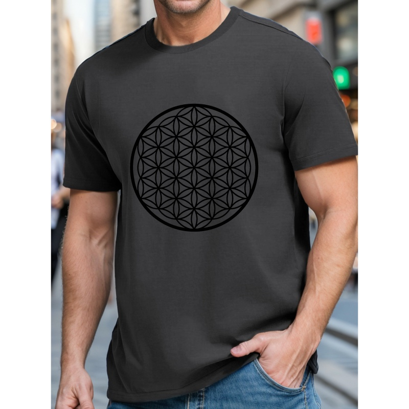 

Fleur de vie T-Shirt Homme - Débardeur Casual en Polyester avec Motif Géométrique, Légère Élasticité, Taille Régulière pour l'Été - Adulte