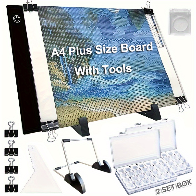 

A4 Led Light Pad Drawing Copy Board For Diamond Painting Kits, Usb Powered Light Pad, Adjustable Brightness Diamond Art Light Board With Detachable Stand, Clips, Beads Storage Box