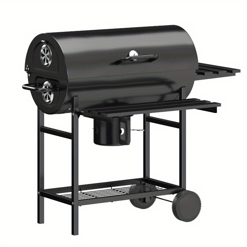 

29" Bbq Charcoal Grill And Offset Outdoor For Camping, Black