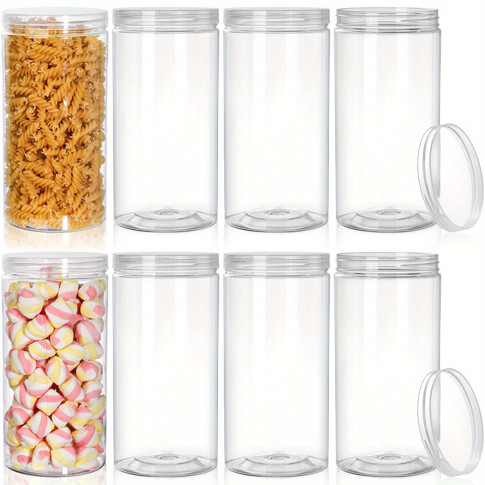 

6pcs Clear Plastic Large Storage Jars Empty Plastic Jars Reusable Pet Mason Jar With Screw On Large Round Dry Food Container For Household And Kitchen Organizing Nuts Noodles Spices