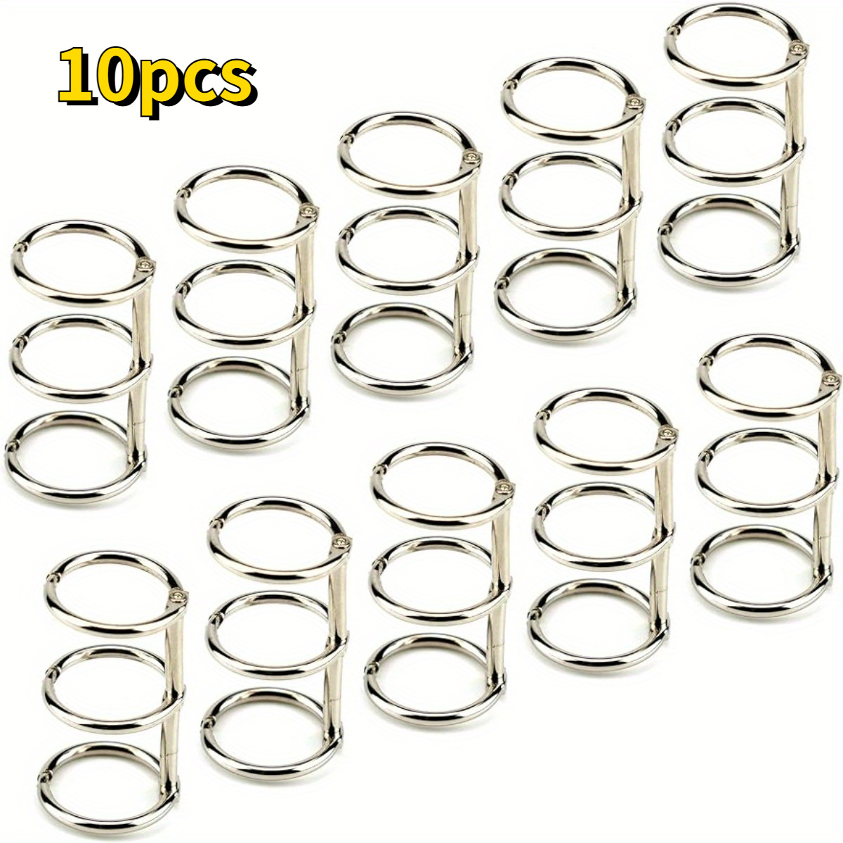 

10pcs Silvery 3-ring Binder Clips With 0.8" Inner Diameter - Ideal For Scrapbooking, Photo Albums & Diy Projects