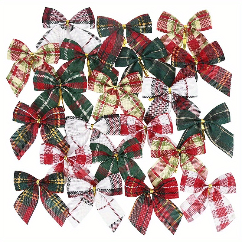 

10pcs Linen Christmas Tree Bows, Classic Plaid For Holiday Home & Decoration, Versatile For Christmas, , Easter & New Year Festivities, Electricity-free Decorative Bowknots