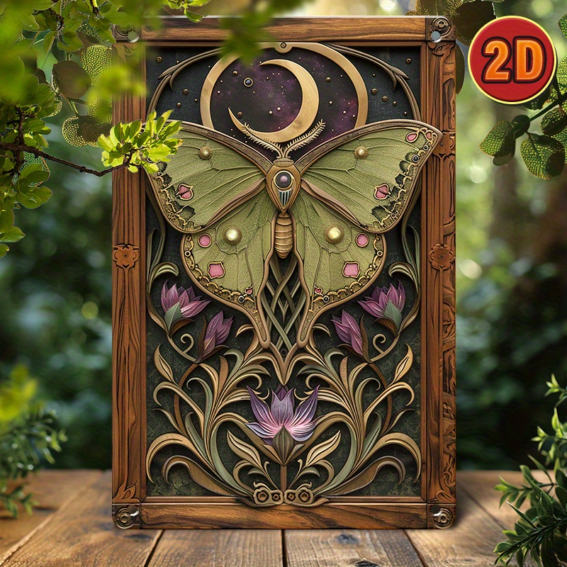 

Vintage Purple Moth And Moon Aluminum Metal Sign - 8x12inch (20x30cm) - Artistic Home Decor