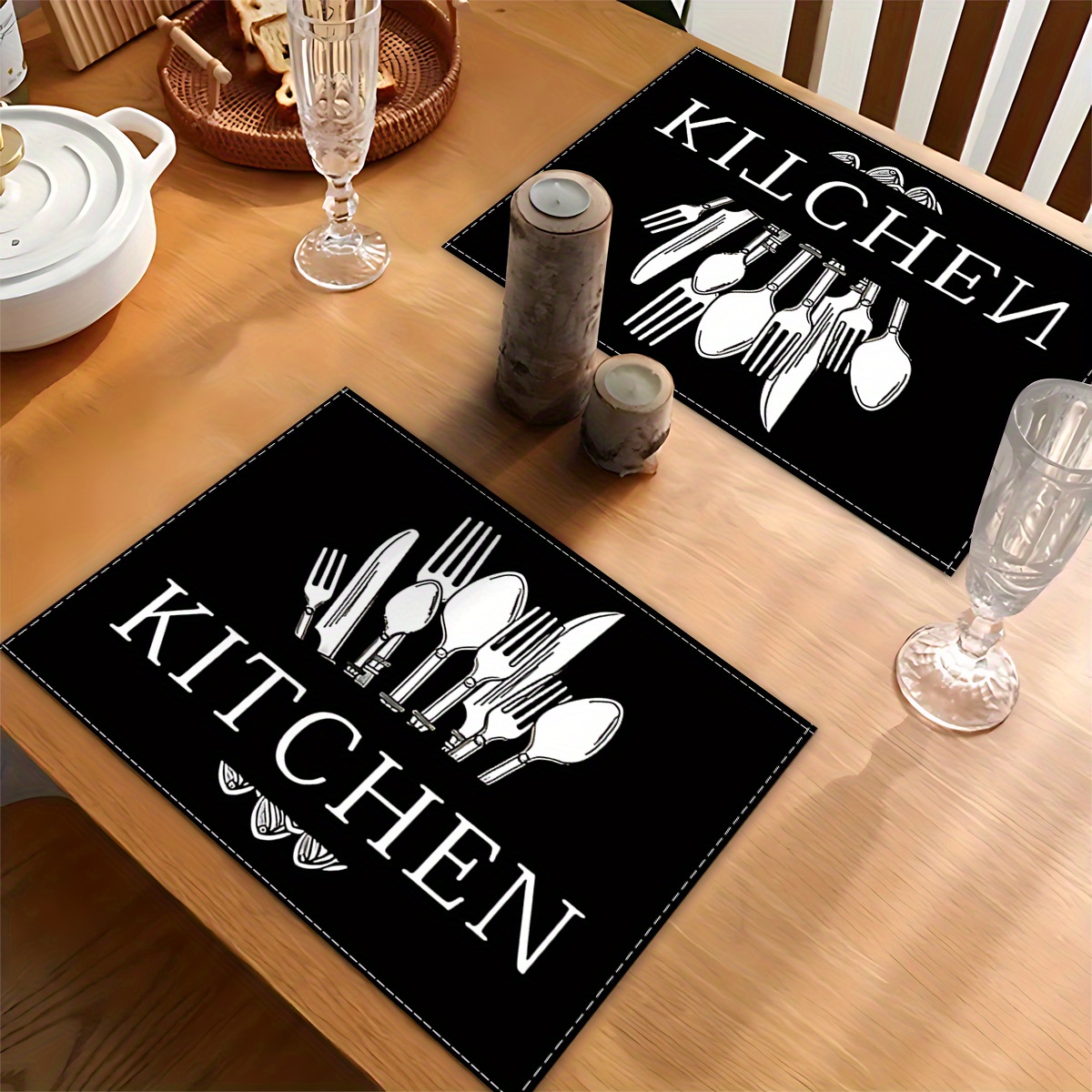 

Hompooll 4/6pcs Place Mats, Kitchen Table Mats, Home Decor, Cafe Decor, , Simple Knife And Fork Prints