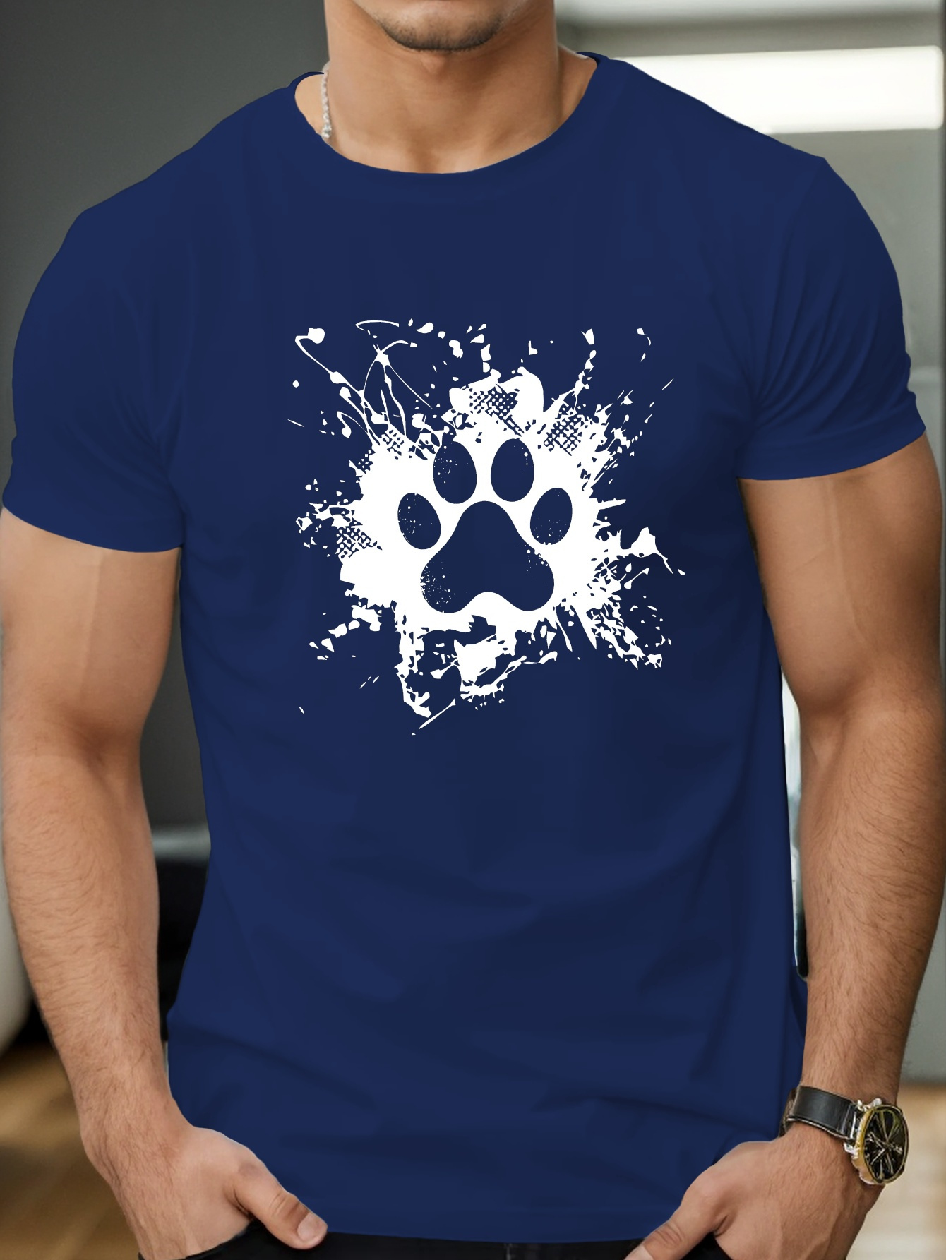 남성용 잉크 강아지 발바닥 프린트 반팔 티셔츠 여름 캐주얼 라운드넥 상의 반려동물 애호가 의류 기계 세탁 가 - Temu  Republic of Korea, image size:800x1066