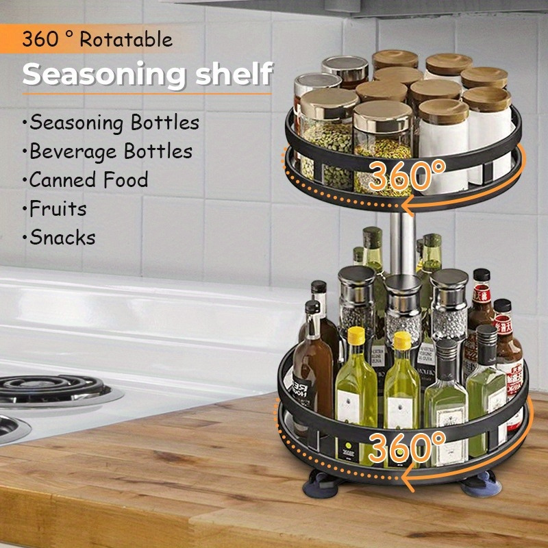 360° Rotating 2-Tier Spice Rack Stainless Steel Turntable Organizer for  Kitchen, Bathroom Dining Table