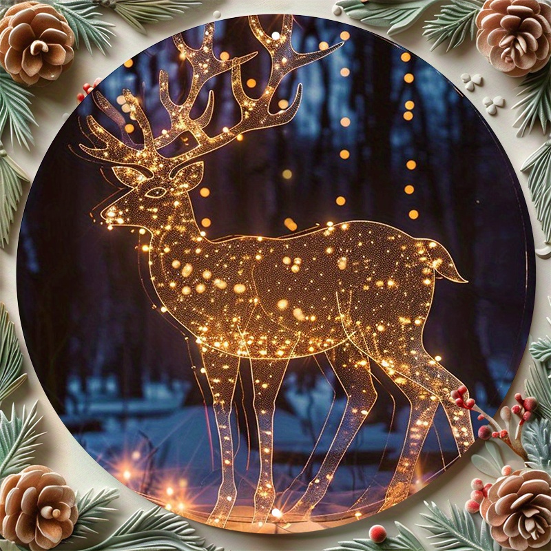 

Glowing Deer 8x8inch Aluminum Metal Sign: Festive Home Decor, Perfect For Windows, Walls, And Gardens