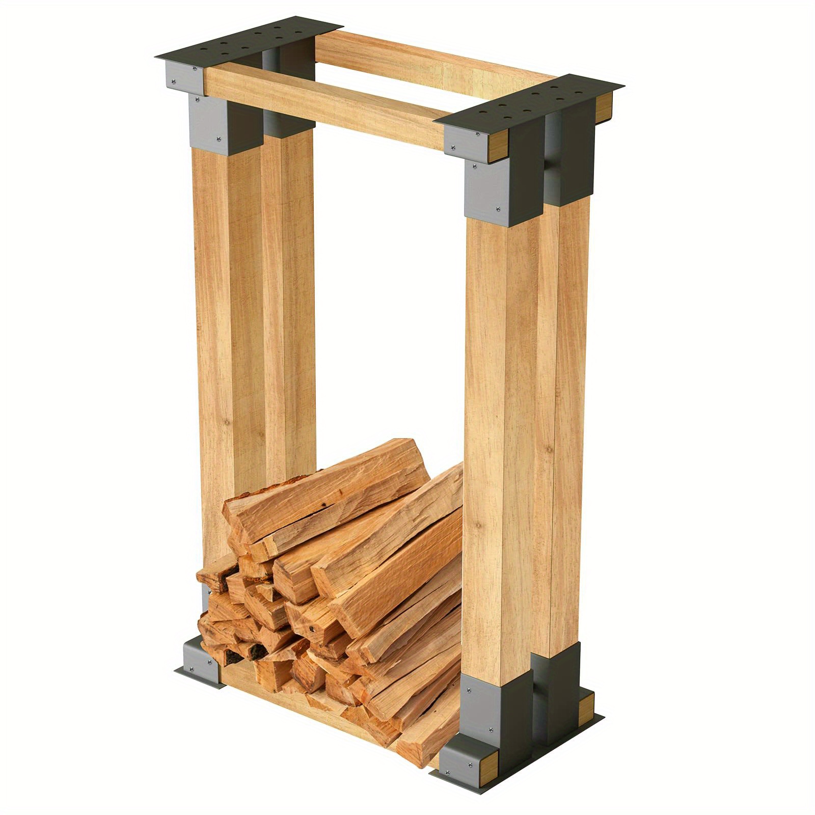 Image of 4x Firewood Stacking Aid Metal Wood Stacking Aid Injected Iron Wood Stack Holder Sturdy Firewood Stacking Aid Frame Wooden Weighs Firewood Holder For Firewood Firewood Rack Outdoor