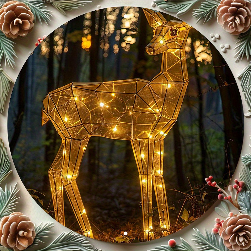 

Glowing Deer 8x8" Aluminum Sign - Uv & Scratch Resistant, Easy-hang Decor For Home, Garden, Farmhouse - Round Flower Wreath Design For Windows, Walls, Doors