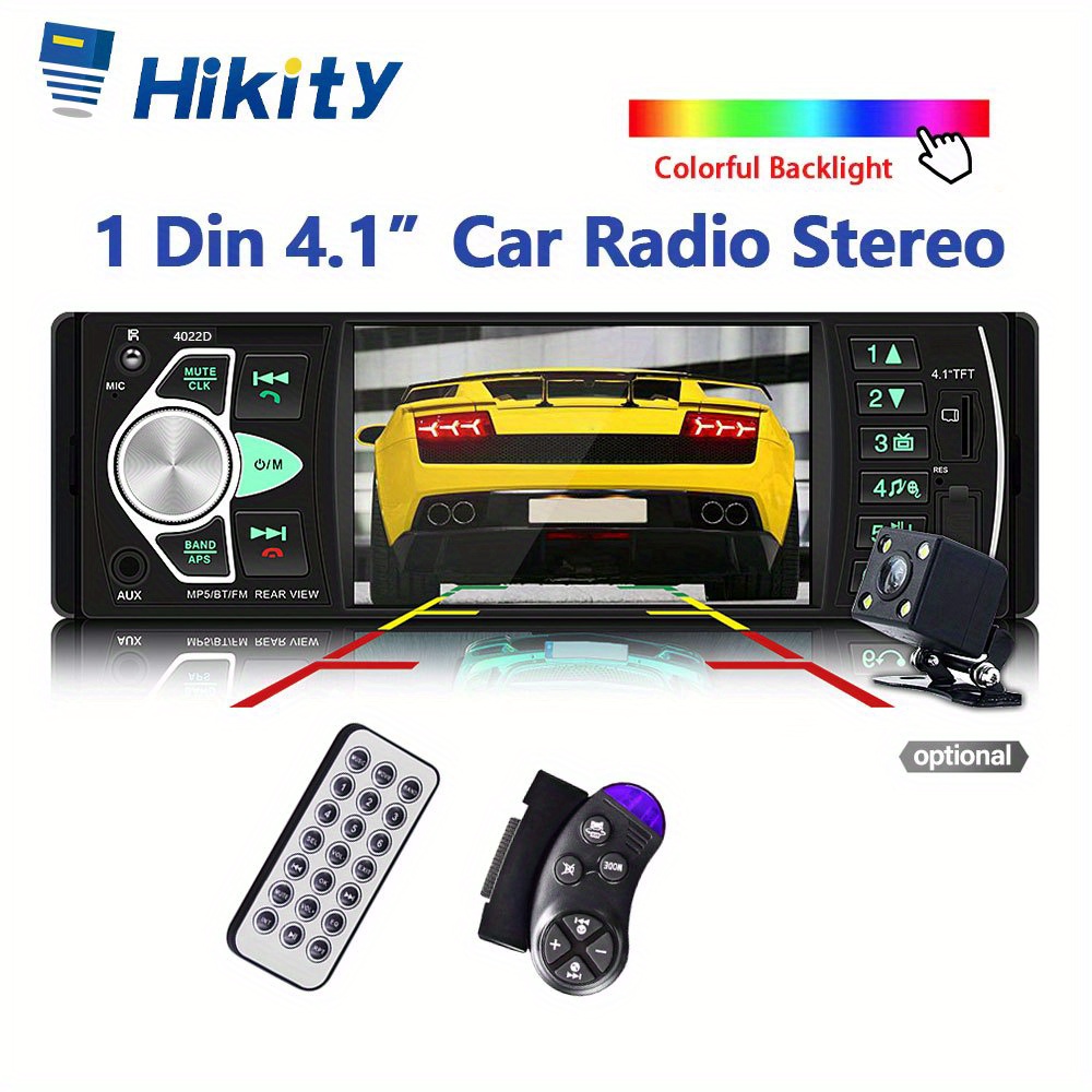 

Radio de Hikity 1 Din 4.1" Écran Tactile avec FM, USB, Lecture de Carte TF, et Caméra de Recul en Option - Compatibilité, Installation Facile