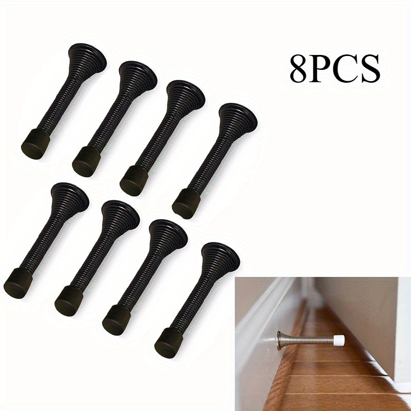 

8pcs Heavy Duty Black Spring Door Stoppers With Low Profile Rubber Bumper Tips - Safety Anti-pinch, Rust-resistant Coating, Wall Protector