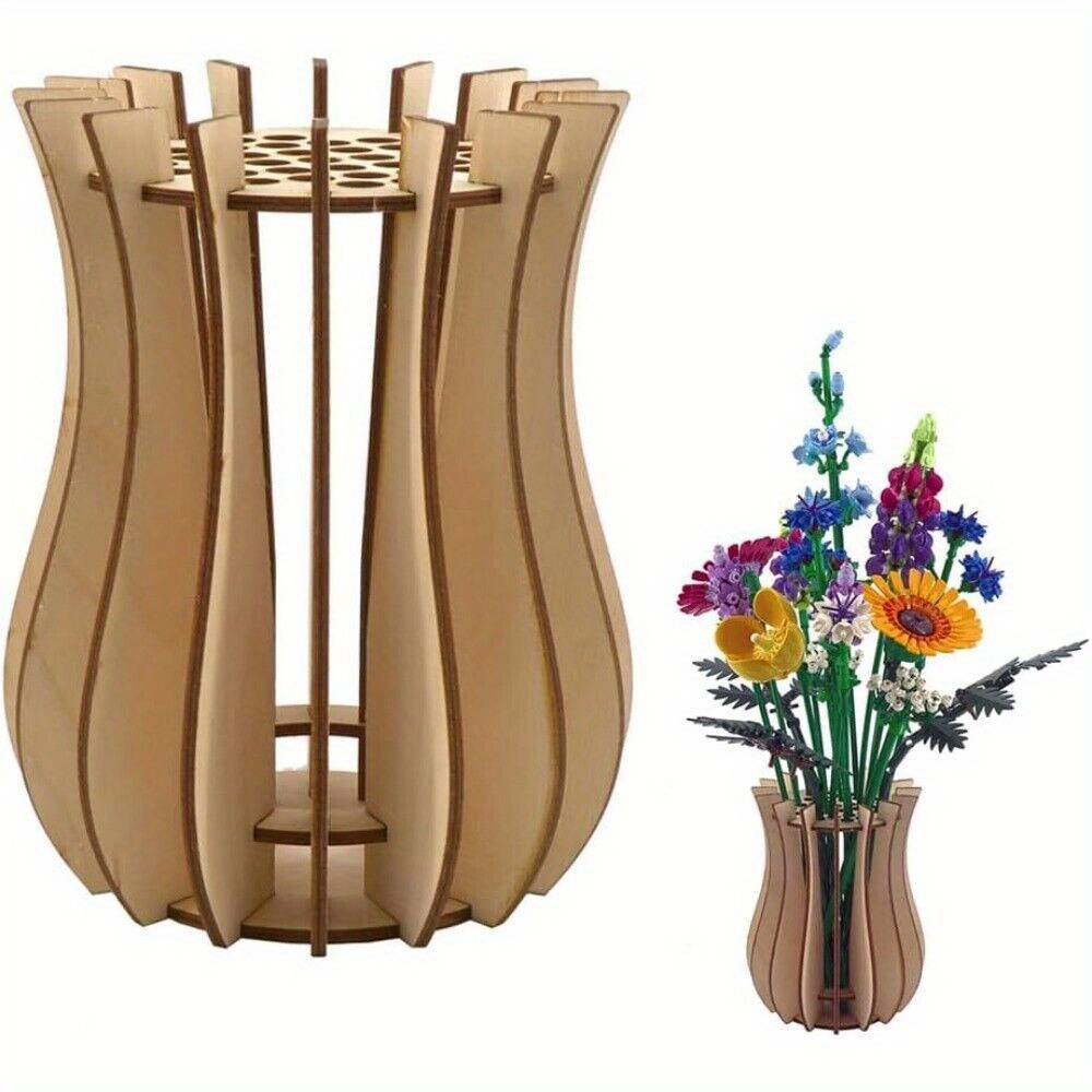 

Vase For Lego Flowers Wooden Puzzle Display Stand Set Assemble For Roses