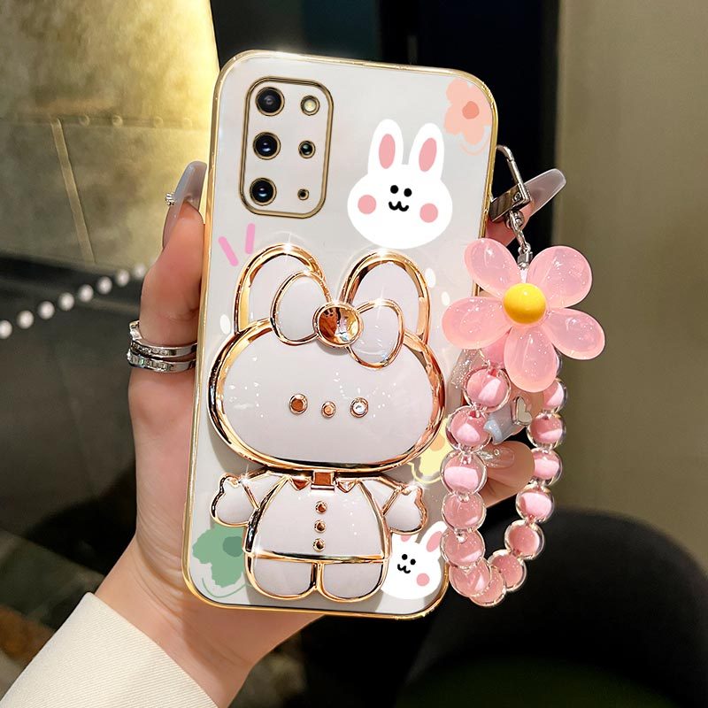 TEMU Phone Case - S 20 Flower Strap Makeup Mirror Cute Rabbit Phone Holder Case For Galaxy S20 S20  S20 Fe Luxury Girl Woman Used Kick