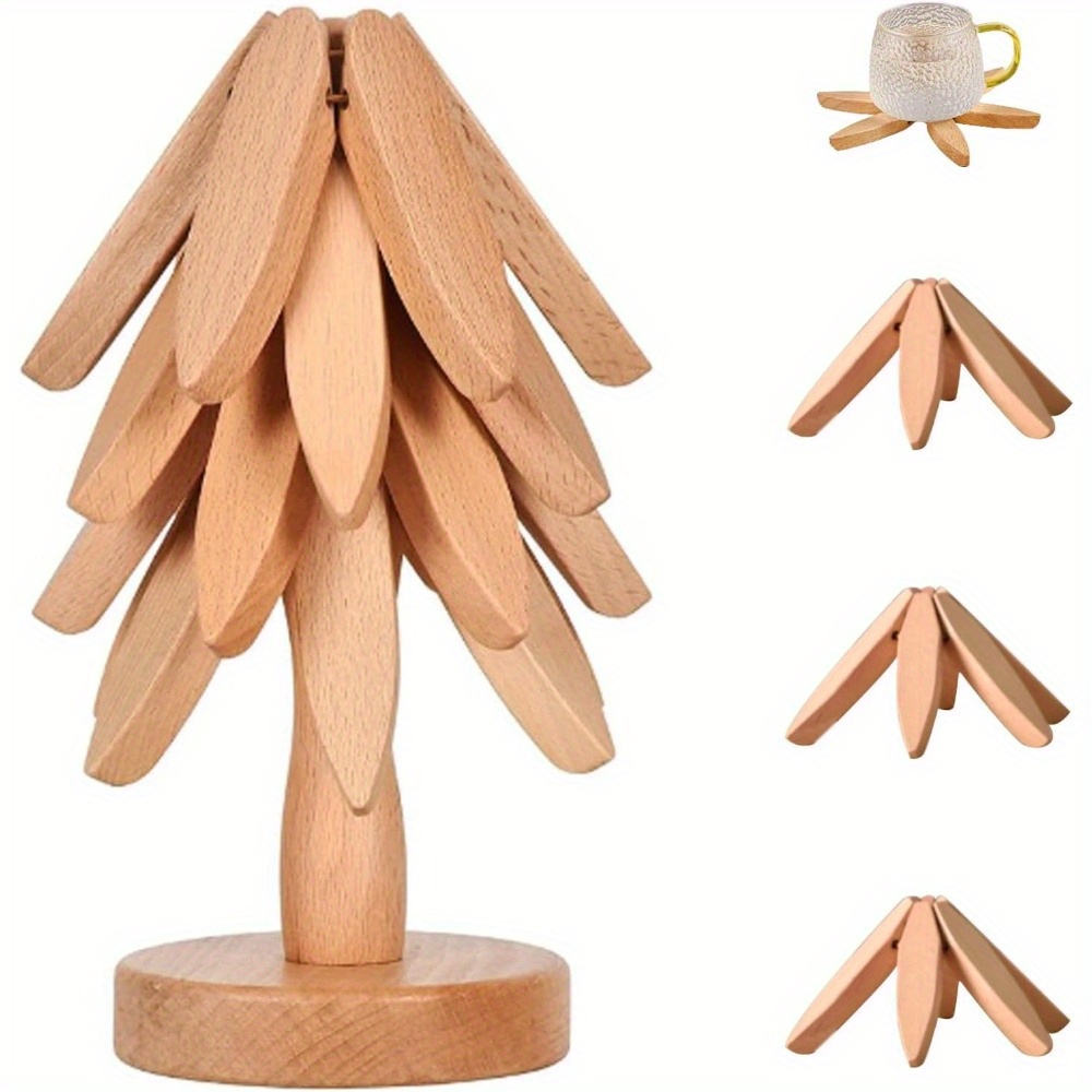 

Wooden Tree Trivets For Dishes - Log Material Coasters With Food Contact Safety, Tree-shaped Kitchen Pot Stand, Wood Trivet Set For Countertop Protection, Decorative Tree Coaster Stand