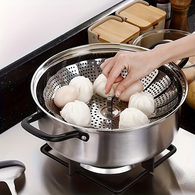 1pc stainless steel vegetable steamer basket expandable collapsible insert for pots healthy cooking multi functional veggie steamer tray details 1