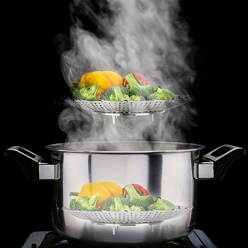 1pc stainless steel vegetable steamer basket expandable collapsible insert for pots healthy cooking multi functional veggie steamer tray details 7