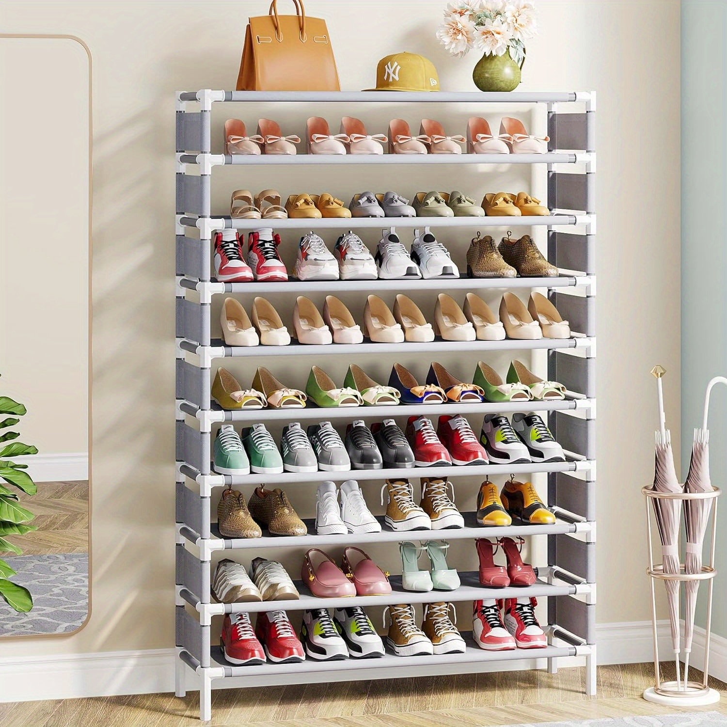 

Spacious 10-tier Metal Shoe Rack - Holds 50+ Pairs, & Adjustable, Space-saving Organizer With Easy , Entryway Or Living Room, Shoe Storage Organizer