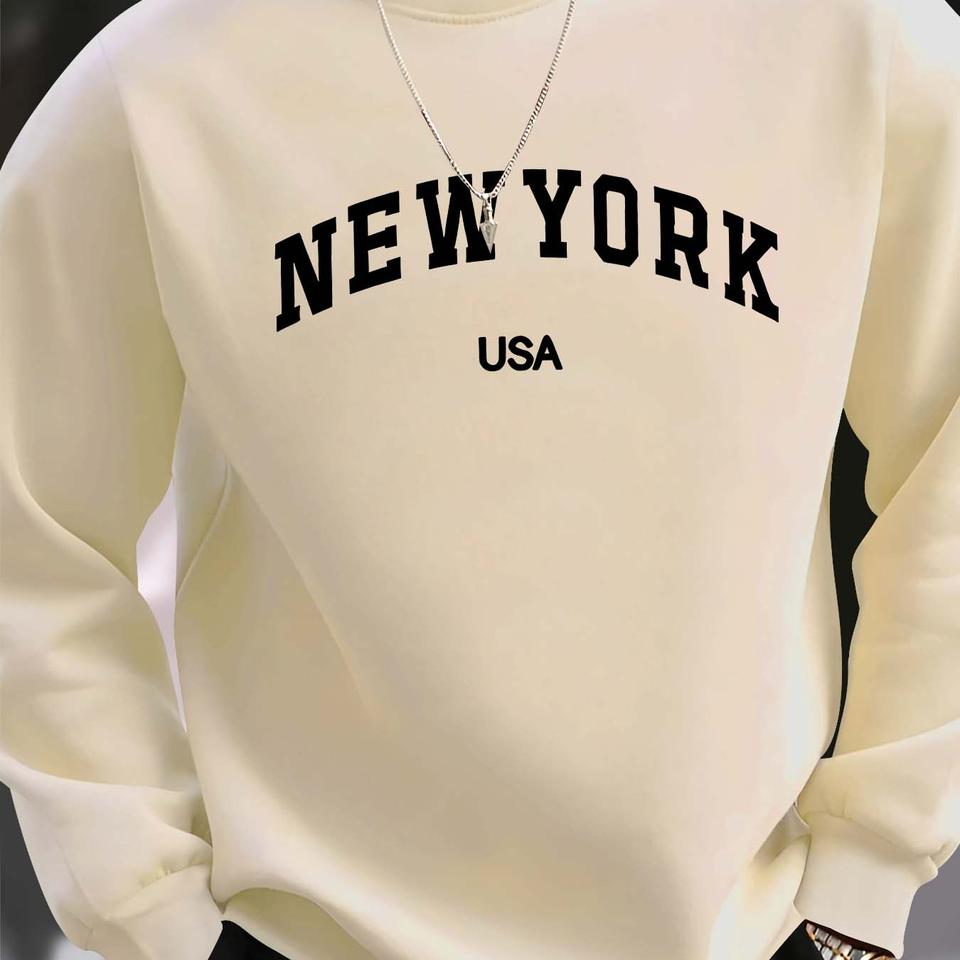 

New -inspired Men's Crew Neck Sweatshirt - Casual & Trendy Long Sleeve Pullover, Machine Washable Polyester
