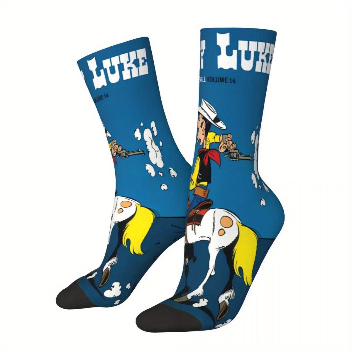 

Lucky Luke Cartoon 3d Digital Printed Crew Footwear, Knit Polyester Fabric, 95% Polyester 5% Elastane, Hand Wash/dry Clean, All Over Print, Unisex Design