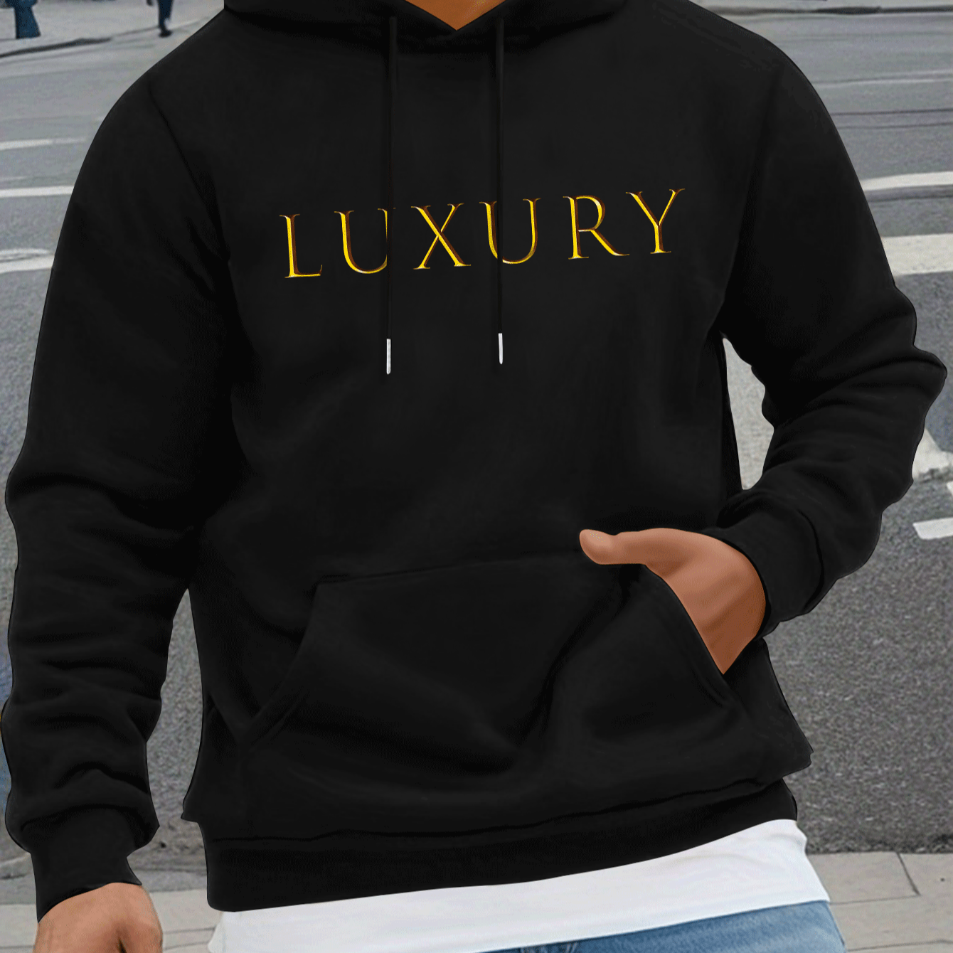 

Luxury Print Hooded Pullover For Men, Hoodie With Drawstring & Kangaroo Bag, Regular Fit, Autumn And Winter Loose Casual Top, Sports Casual Style - A Great Choice For Daily Wear