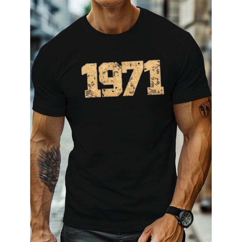 

1971 Print Men's Casual T-shirt, Short Sleeve Versatile Tops For Summer Outdoor