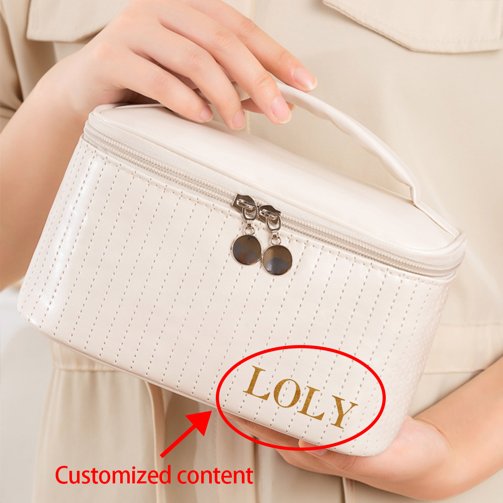 

1pc Customizable Pu Cosmetic Bag - Multifunctional Portable , Toiletry ,