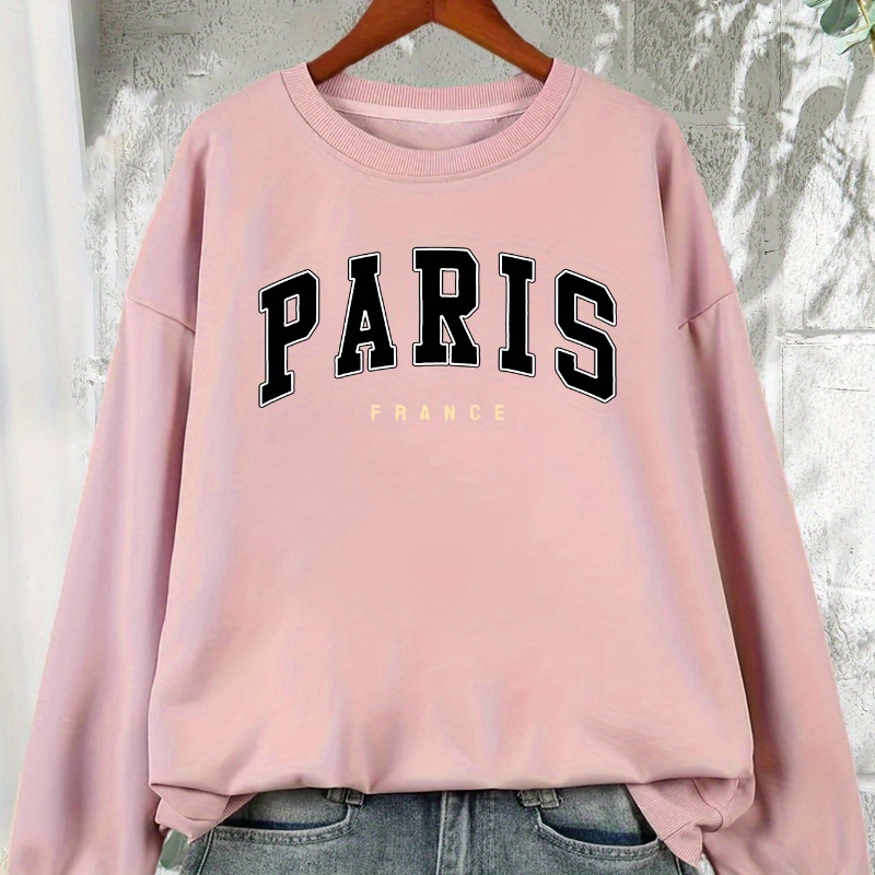 

Women's Casual Crew Neck Sweatshirt, 100% Polyester Knit Fabric, Geometric Paris France Print, Fashionable Long Sleeve Top, 250gsm - /winter Collection